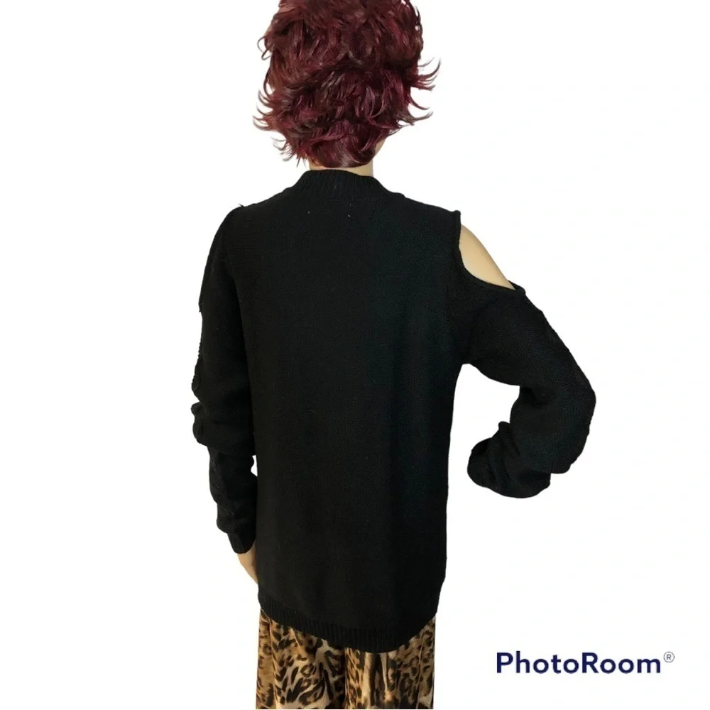 Endless Love cold shoulder black sweater - Picture 3 of 6